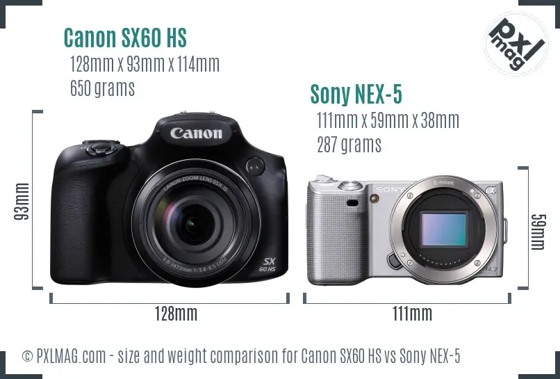 Canon SX60 HS vs Sony NEX-5 size comparison Canon SX60 HS vs Sony NEX-5 size comparison