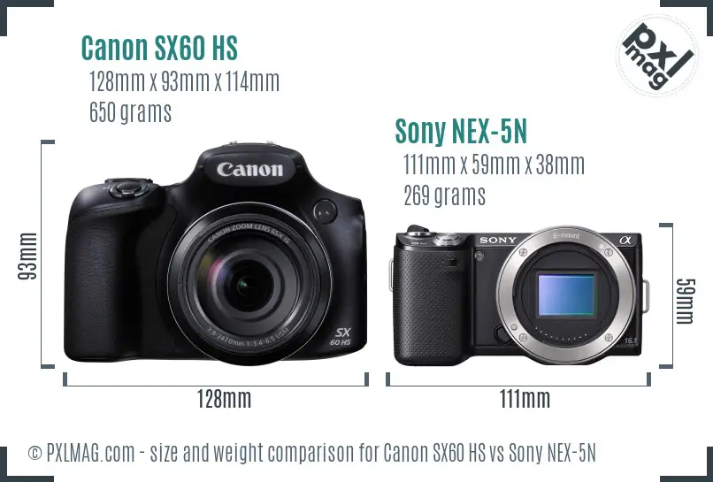 Canon SX60 HS vs Sony NEX-5N size comparison Canon SX60 HS vs Sony NEX-5N size comparison