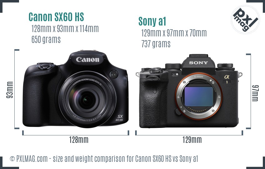 Canon SX60 HS vs Sony a1 size comparison Canon SX60 HS vs Sony a1 size comparison