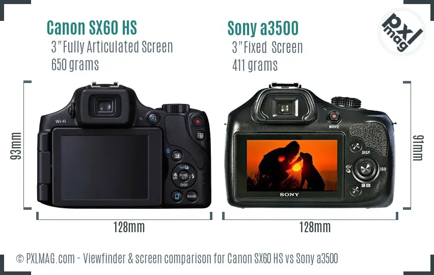 Canon SX60 HS vs Sony a3500 Screen and Viewfinder comparison Canon SX60 HS vs Sony a3500 Screen and Viewfinder comparison