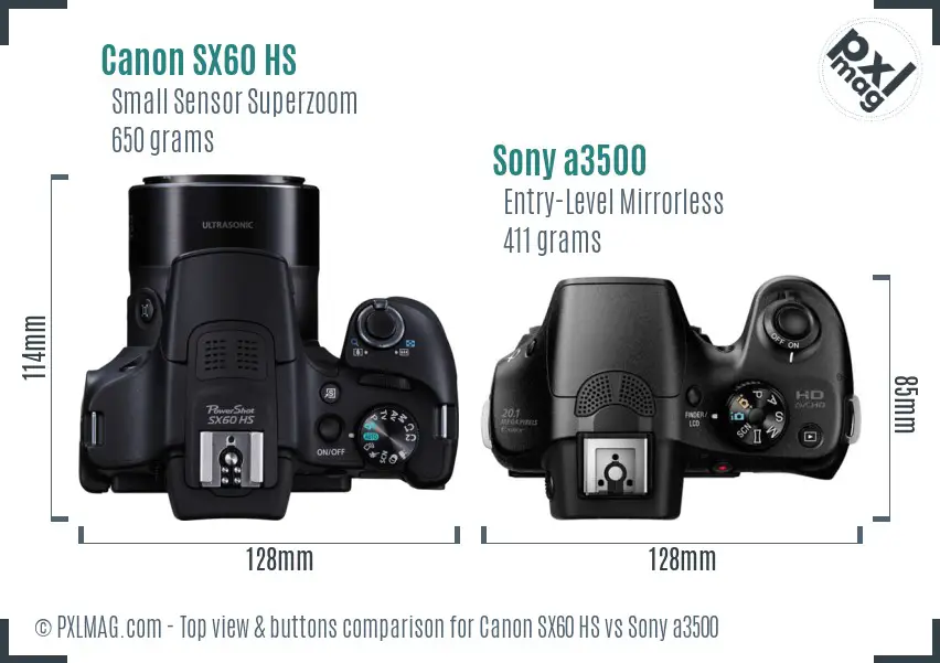 Canon SX60 HS vs Sony a3500 top view buttons comparison Canon SX60 HS vs Sony a3500 top view buttons comparison