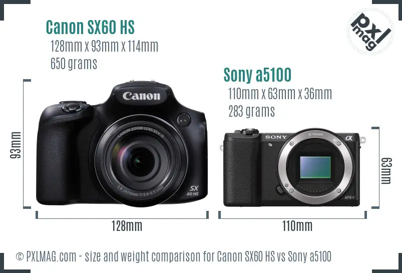 Canon SX60 HS vs Sony a5100 size comparison