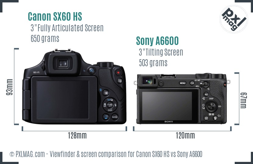Canon SX60 HS vs Sony A6600 Screen and Viewfinder comparison