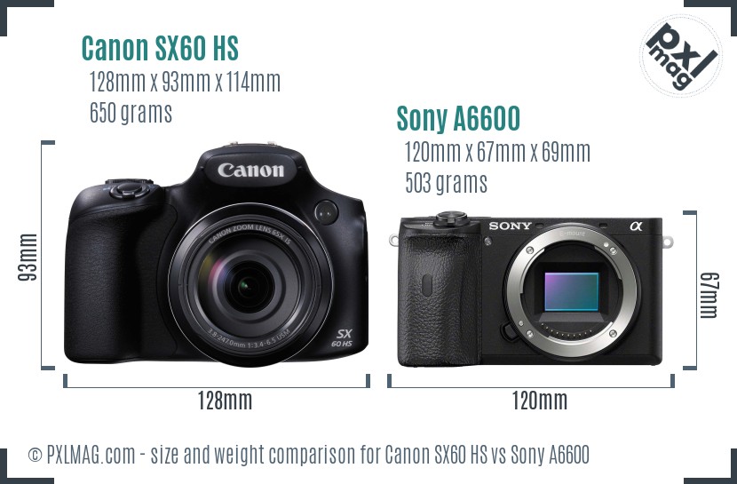 Canon SX60 HS vs Sony A6600 size comparison Canon SX60 HS vs Sony A6600 size comparison