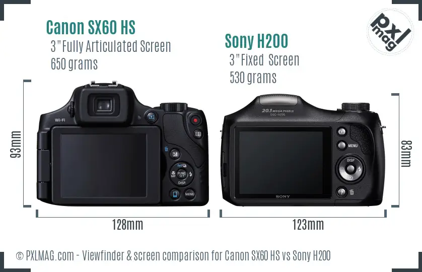 Canon SX60 HS vs Sony H200 Screen and Viewfinder comparison