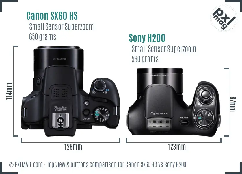 Canon SX60 HS vs Sony H200 top view buttons comparison