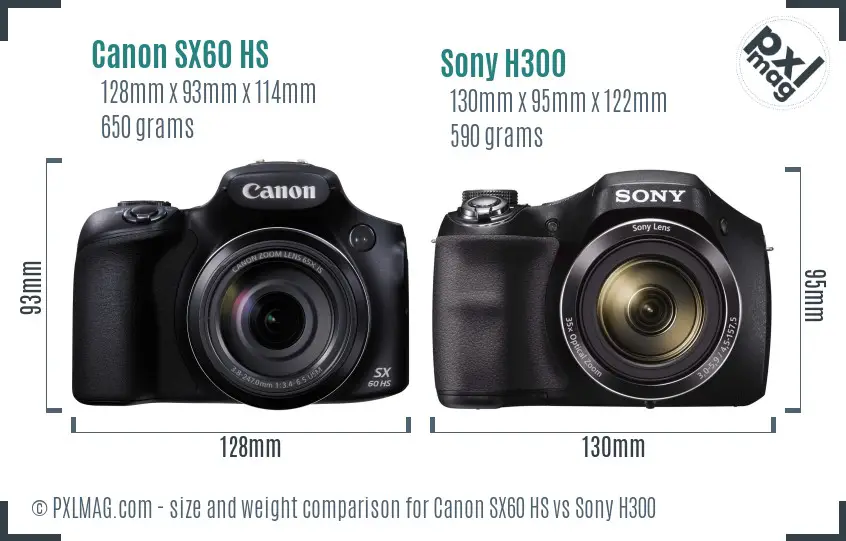 Canon SX60 HS vs Sony H300 size comparison