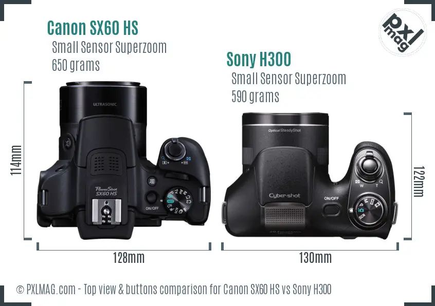 Canon SX60 HS vs Sony H300 top view buttons comparison