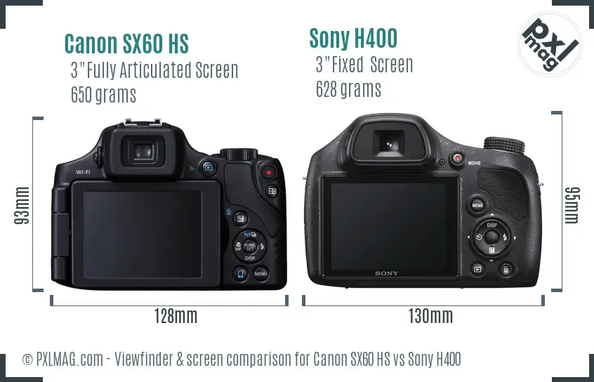 Canon SX60 HS vs Sony H400 Screen and Viewfinder comparison