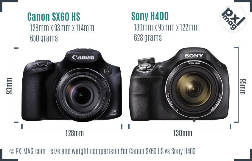 Canon SX60 HS vs Sony H400 size comparison
