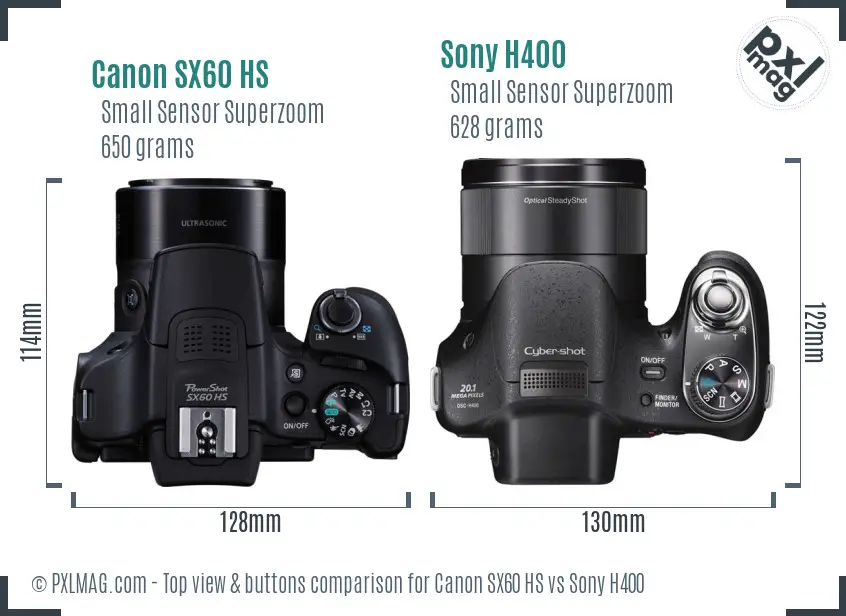 Canon SX60 HS vs Sony H400 top view buttons comparison