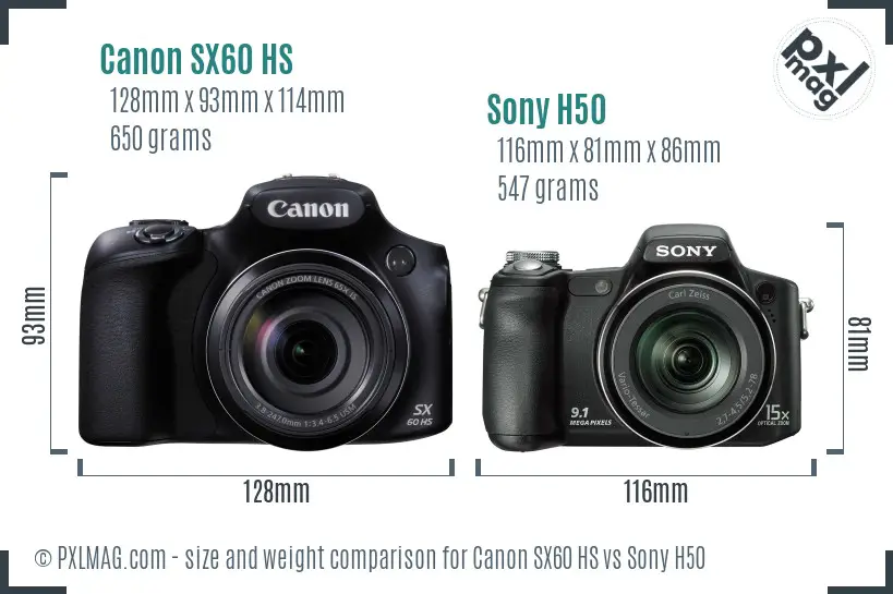 Canon SX60 HS vs Sony H50 size comparison Canon SX60 HS vs Sony H50 size comparison