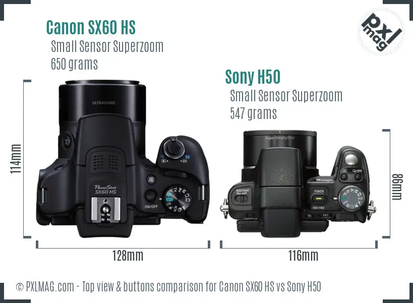 Canon SX60 HS vs Sony H50 top view buttons comparison Canon SX60 HS vs Sony H50 top view buttons comparison
