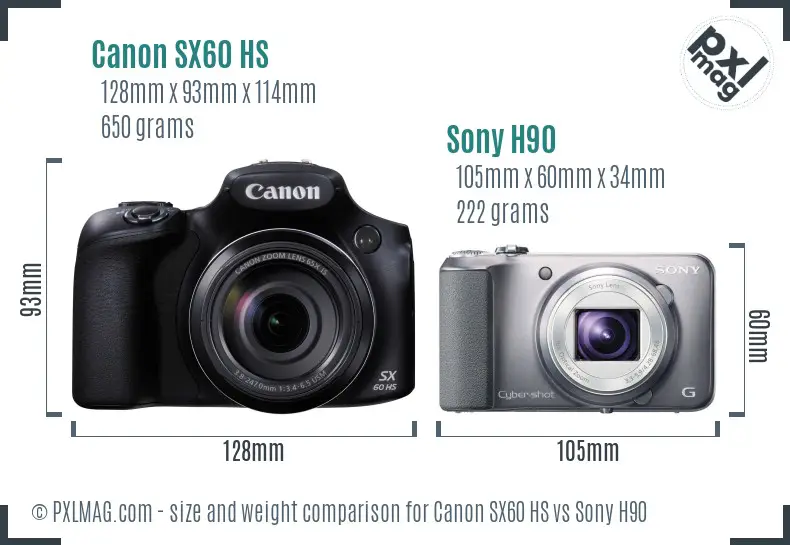 Canon SX60 HS vs Sony H90 size comparison