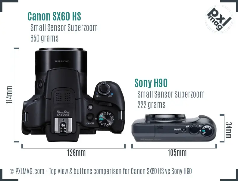 Canon SX60 HS vs Sony H90 top view buttons comparison