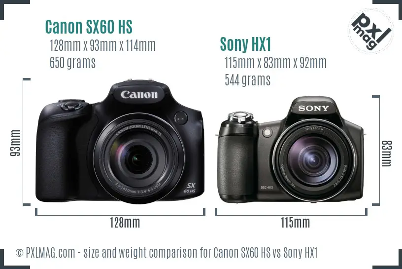 Canon SX60 HS vs Sony HX1 size comparison