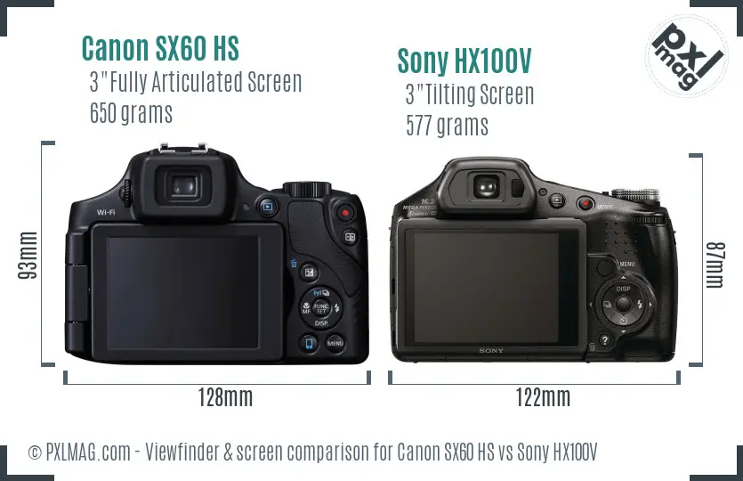 Canon SX60 HS vs Sony HX100V Screen and Viewfinder comparison