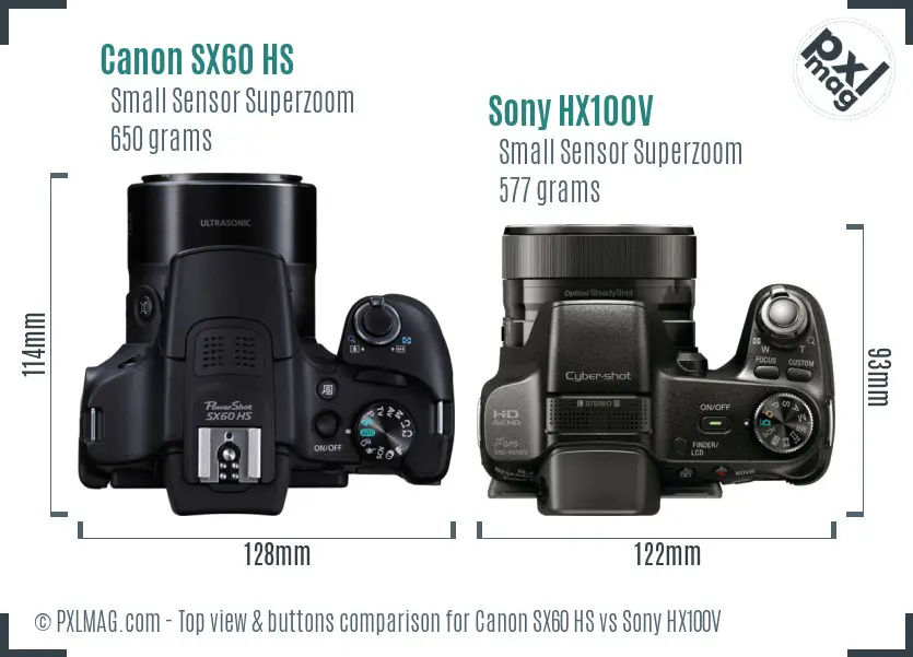 Canon SX60 HS vs Sony HX100V top view buttons comparison