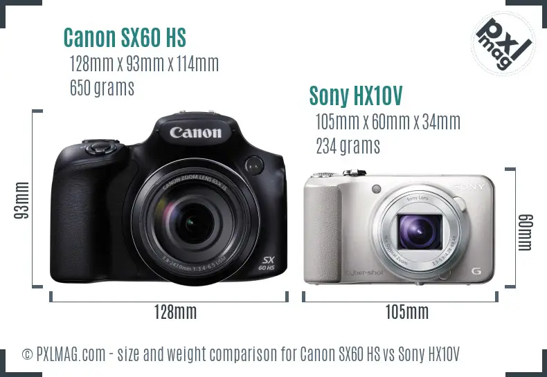 Canon SX60 HS vs Sony HX10V size comparison Canon SX60 HS vs Sony HX10V size comparison