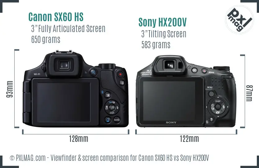 Canon SX60 HS vs Sony HX200V Screen and Viewfinder comparison