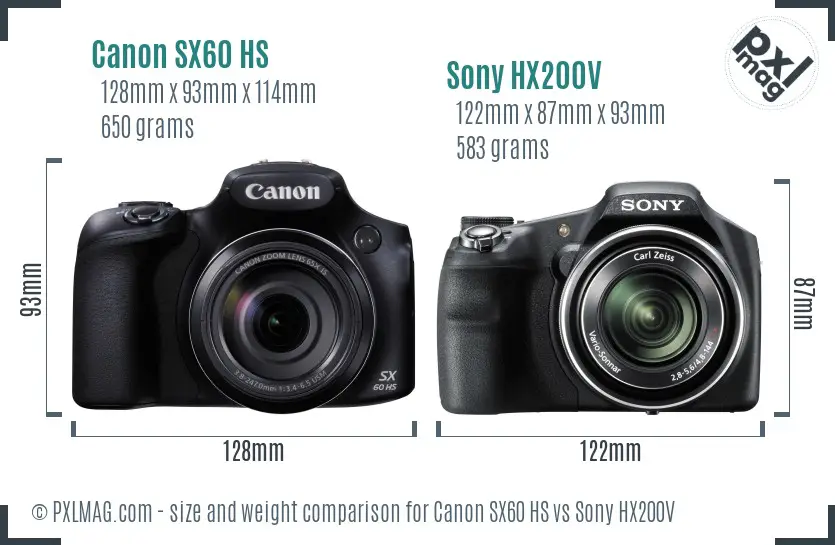 Canon SX60 HS vs Sony HX200V size comparison