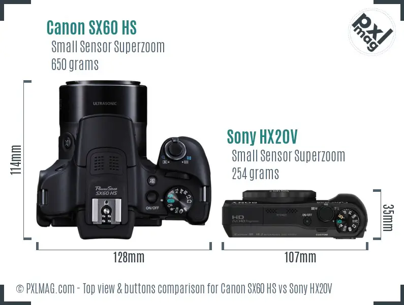 Canon SX60 HS vs Sony HX20V top view buttons comparison