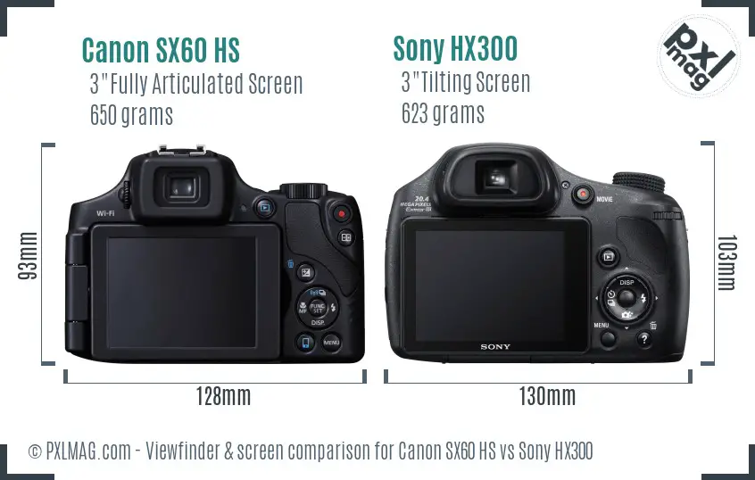 Canon SX60 HS vs Sony HX300 Screen and Viewfinder comparison