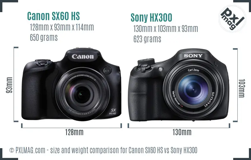 Canon SX60 HS vs Sony HX300 size comparison