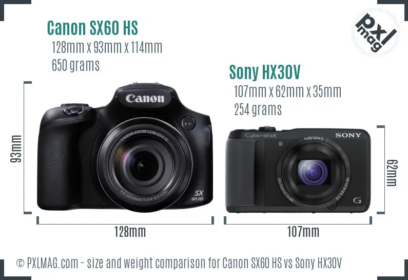 Canon SX60 HS vs Sony HX30V size comparison