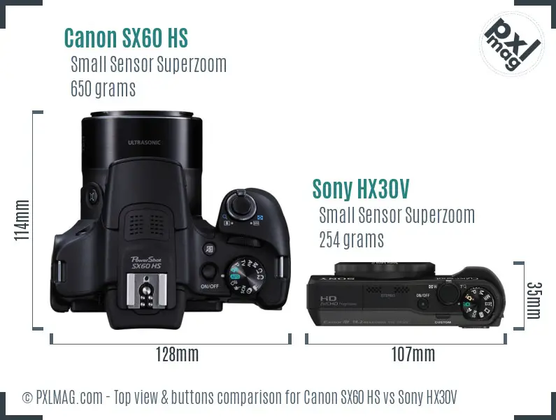 Canon SX60 HS vs Sony HX30V top view buttons comparison