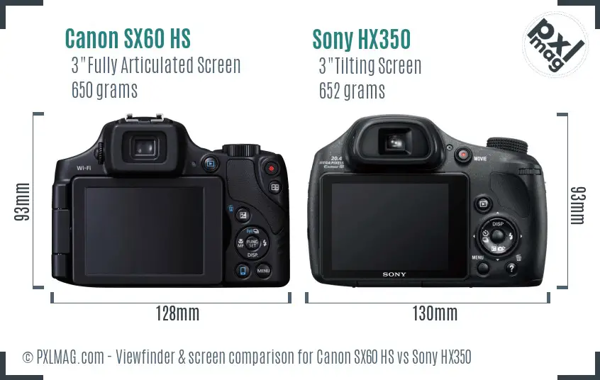 Canon SX60 HS vs Sony HX350 Screen and Viewfinder comparison