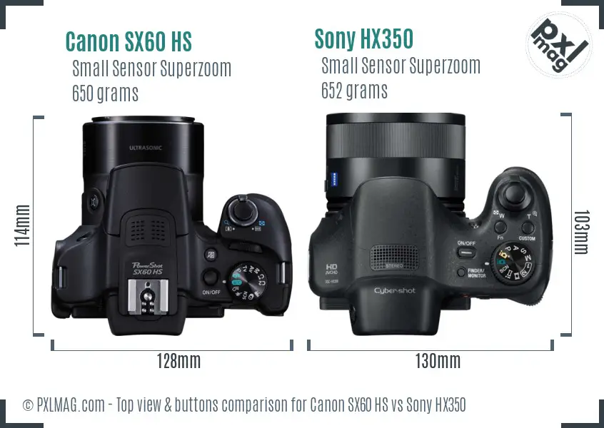 Canon SX60 HS vs Sony HX350 top view buttons comparison