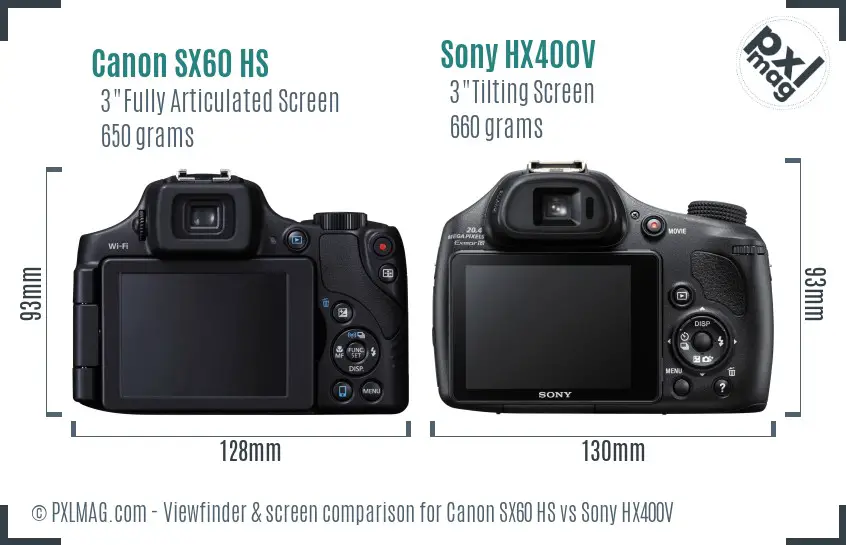 Canon SX60 HS vs Sony HX400V Screen and Viewfinder comparison