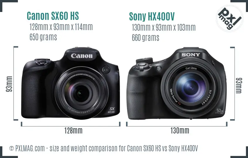 Canon SX60 HS vs Sony HX400V size comparison