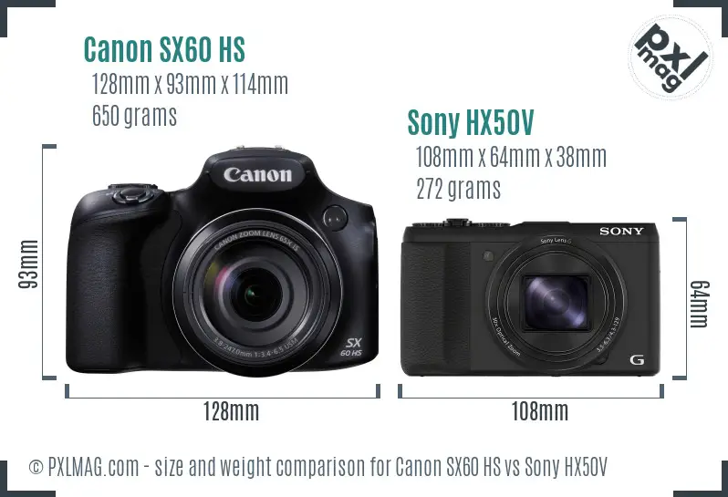 Canon SX60 HS vs Sony HX50V size comparison