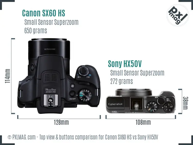 Canon SX60 HS vs Sony HX50V top view buttons comparison