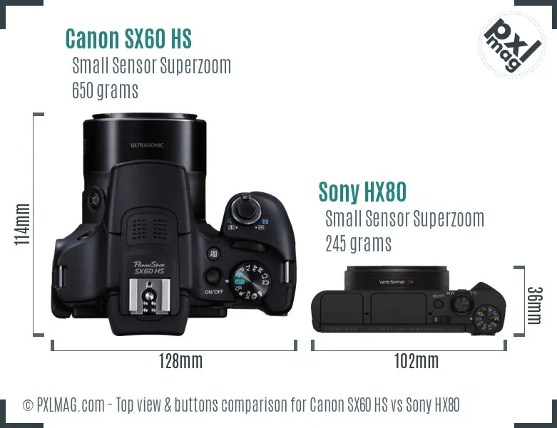 Canon SX60 HS vs Sony HX80 top view buttons comparison