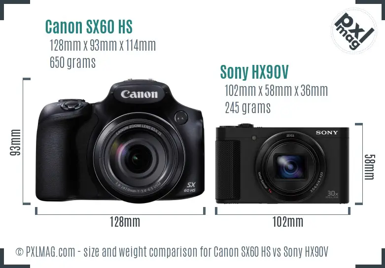 Canon SX60 HS vs Sony HX90V size comparison