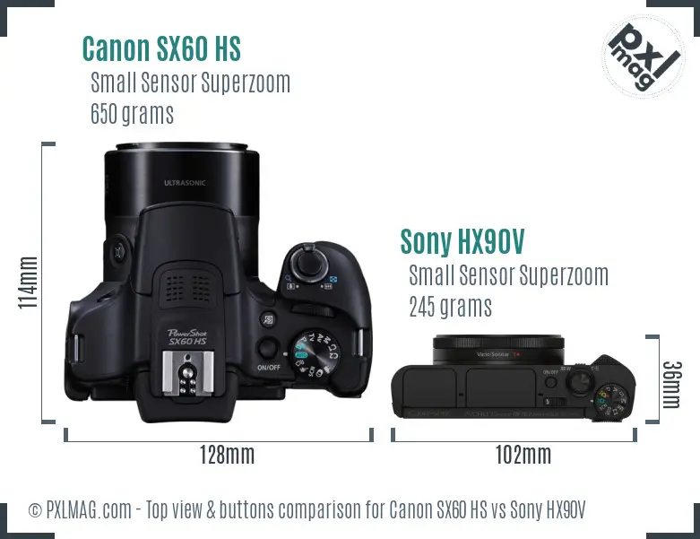 Canon SX60 HS vs Sony HX90V top view buttons comparison