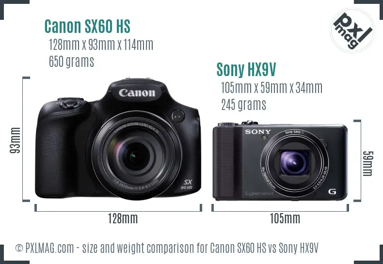 Canon SX60 HS vs Sony HX9V size comparison