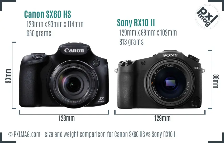 Canon SX60 HS vs Sony RX10 II size comparison