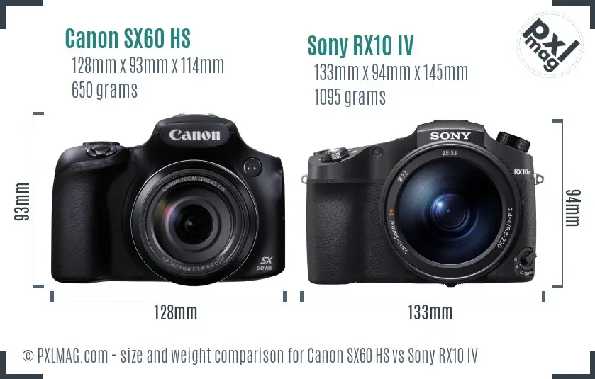 Canon SX60 HS vs Sony RX10 IV size comparison Canon SX60 HS vs Sony RX10 IV size comparison