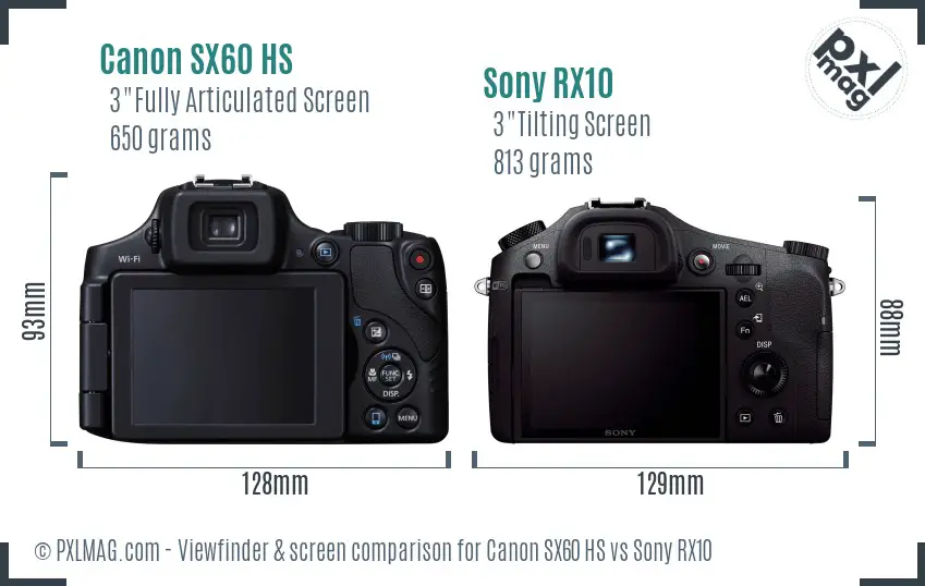 Canon SX60 HS vs Sony RX10 Screen and Viewfinder comparison