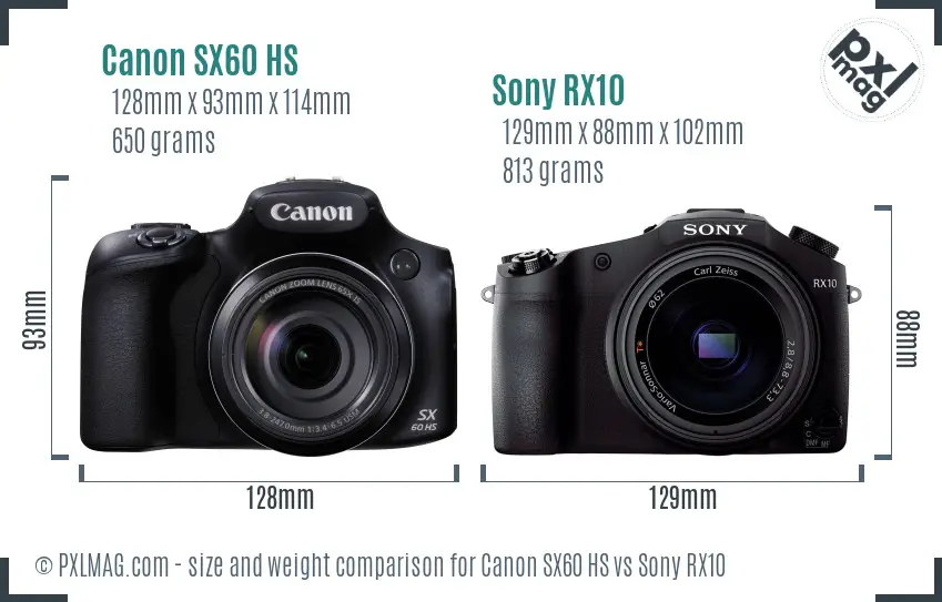 Canon SX60 HS vs Sony RX10 size comparison