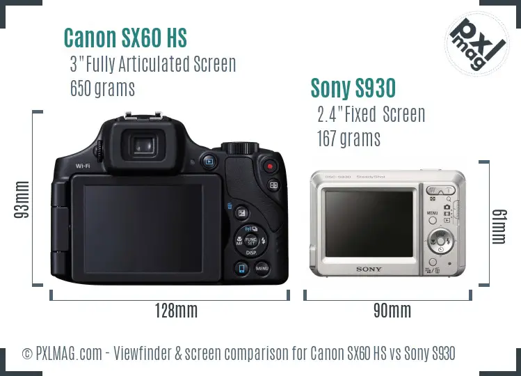 Canon SX60 HS vs Sony S930 Screen and Viewfinder comparison