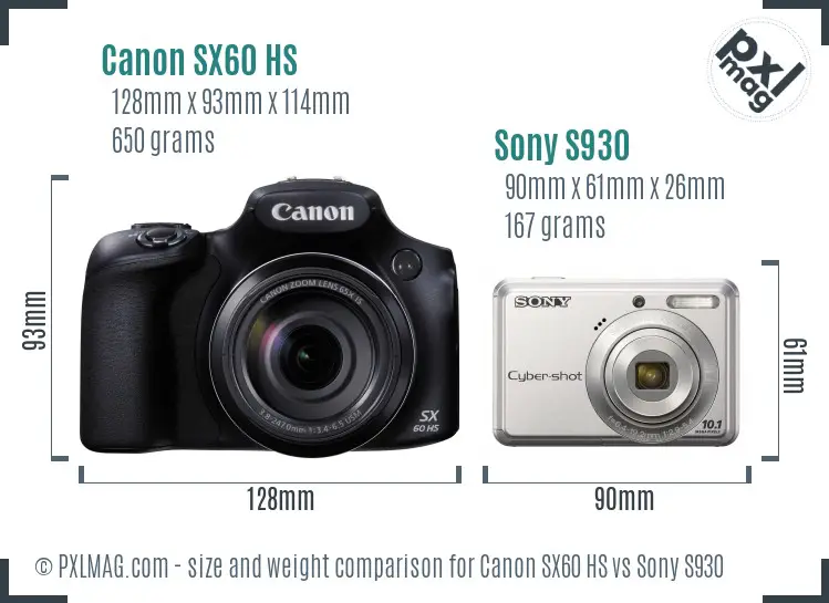 Canon SX60 HS vs Sony S930 size comparison