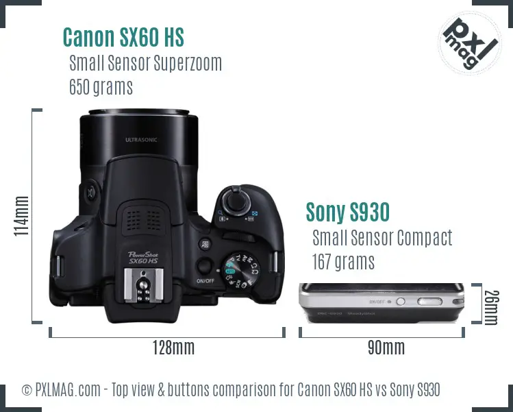 Canon SX60 HS vs Sony S930 top view buttons comparison