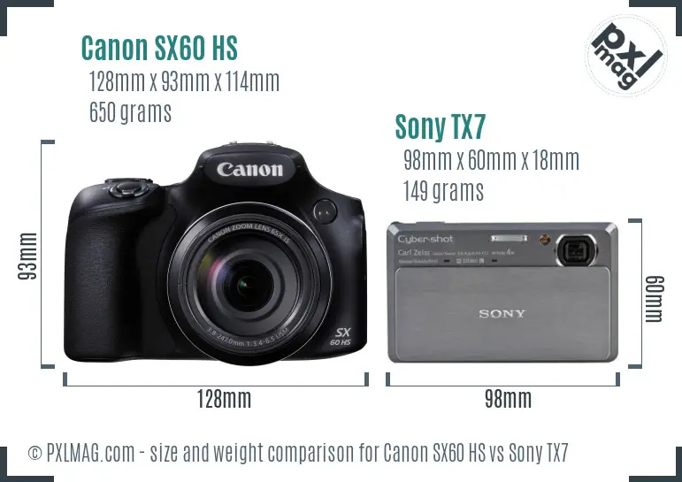 Canon SX60 HS vs Sony TX7 size comparison