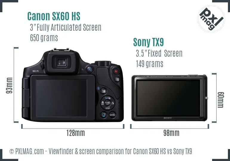 Canon SX60 HS vs Sony TX9 Screen and Viewfinder comparison