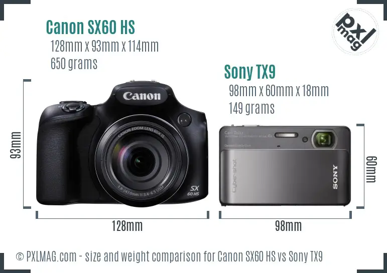Canon SX60 HS vs Sony TX9 size comparison Canon SX60 HS vs Sony TX9 size comparison